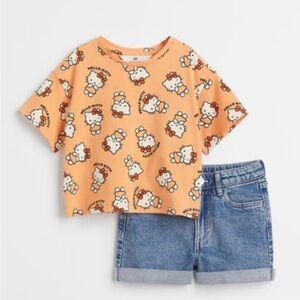 H&M New 4t Hello Kitty Shirt and Shorts Outfit Bundle Set Orange Blue Cute